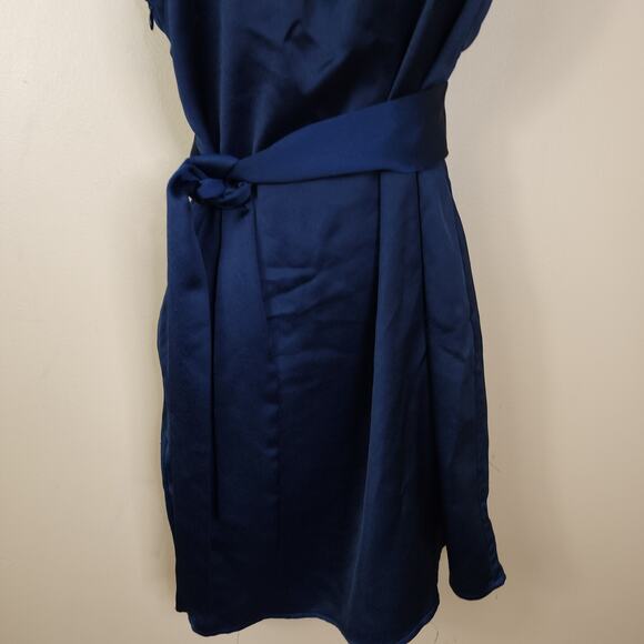 Marissa Webb Satin One Shoulder Tie Sash Dress in Navy Size 4 DAMAGED - Picture 5 of 12